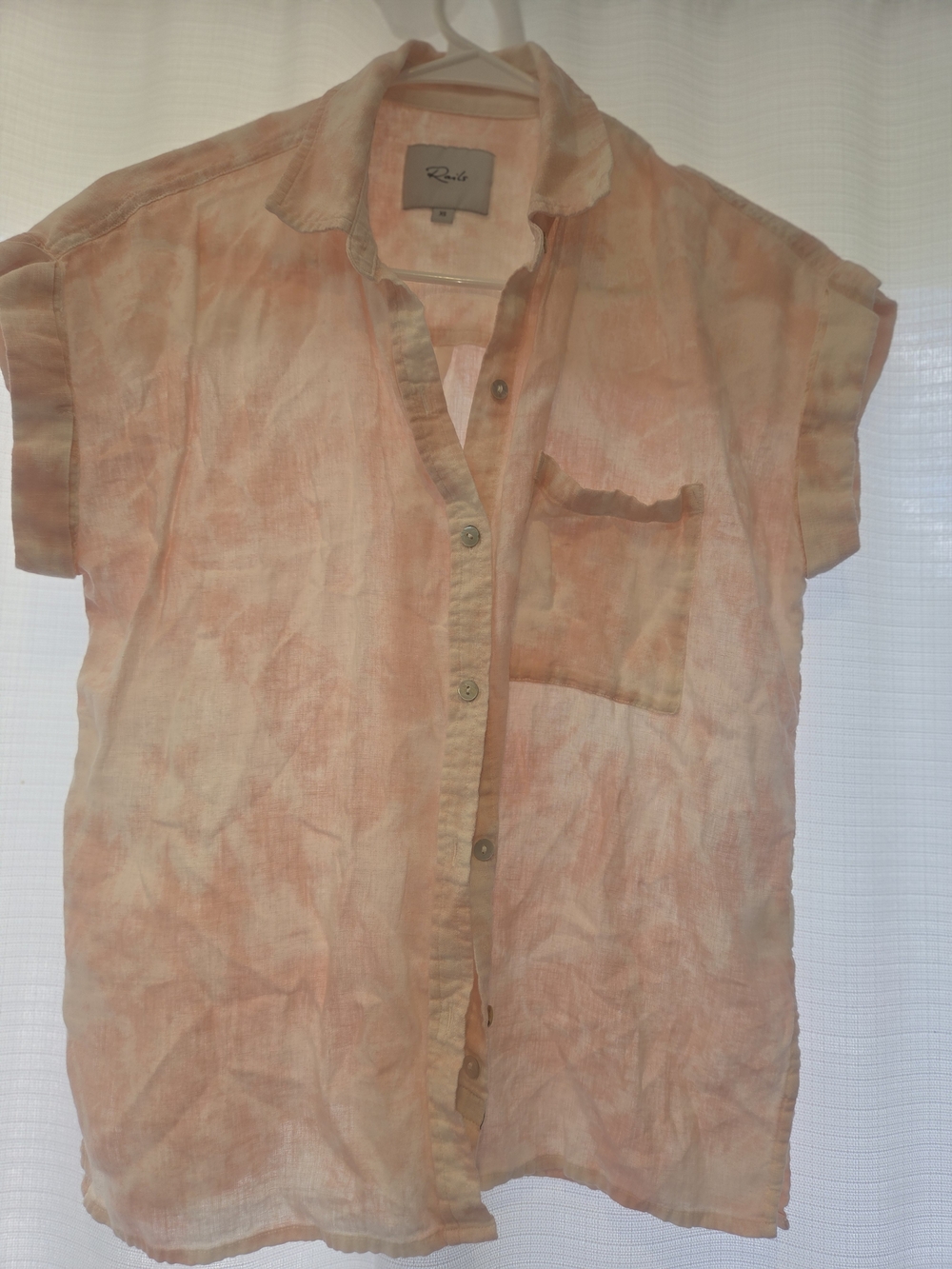 Rails Peach Short-Sleeve Button Front Linen Blend Shirt